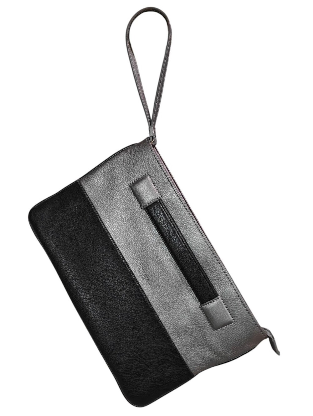 PERLINA NEW YORK Genuine Leather Two Tone Wristlet Clutch Purse